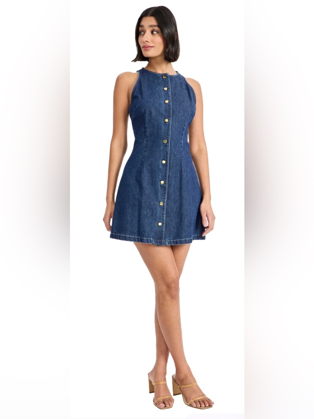 Donna Morgan Dark Navy Sleeveless Button-Front Denim Dress